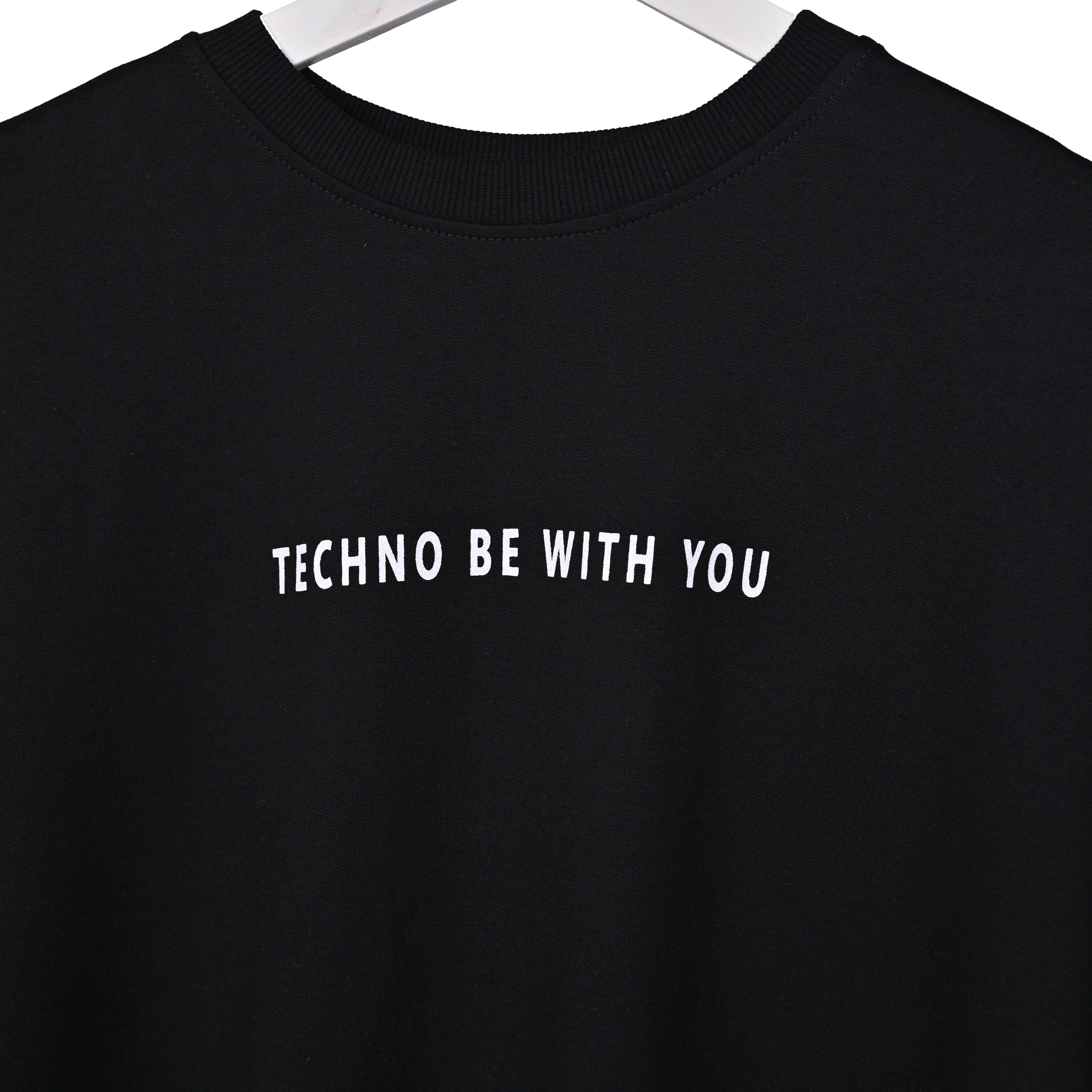 Star Trippy T-Shirt: Black, Oversized, Close Front, Bio-Washed Cotton Printed by Techno Be With You