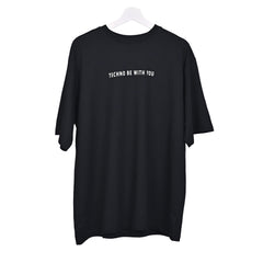 Star Trippy T-Shirt: Black, Oversized, Front Pose, Bio-Washed Cotton Printed by Techno Be With You