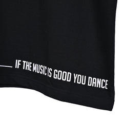 Feel the music T-Shirt: Black, Oversized, Close Front side, Bio-Washed Cotton Printed by Techno Be With You
