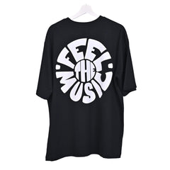 Feel the music T-Shirt: Black, Oversized, Back Side, Bio-Washed Cotton Printed by Techno Be With You