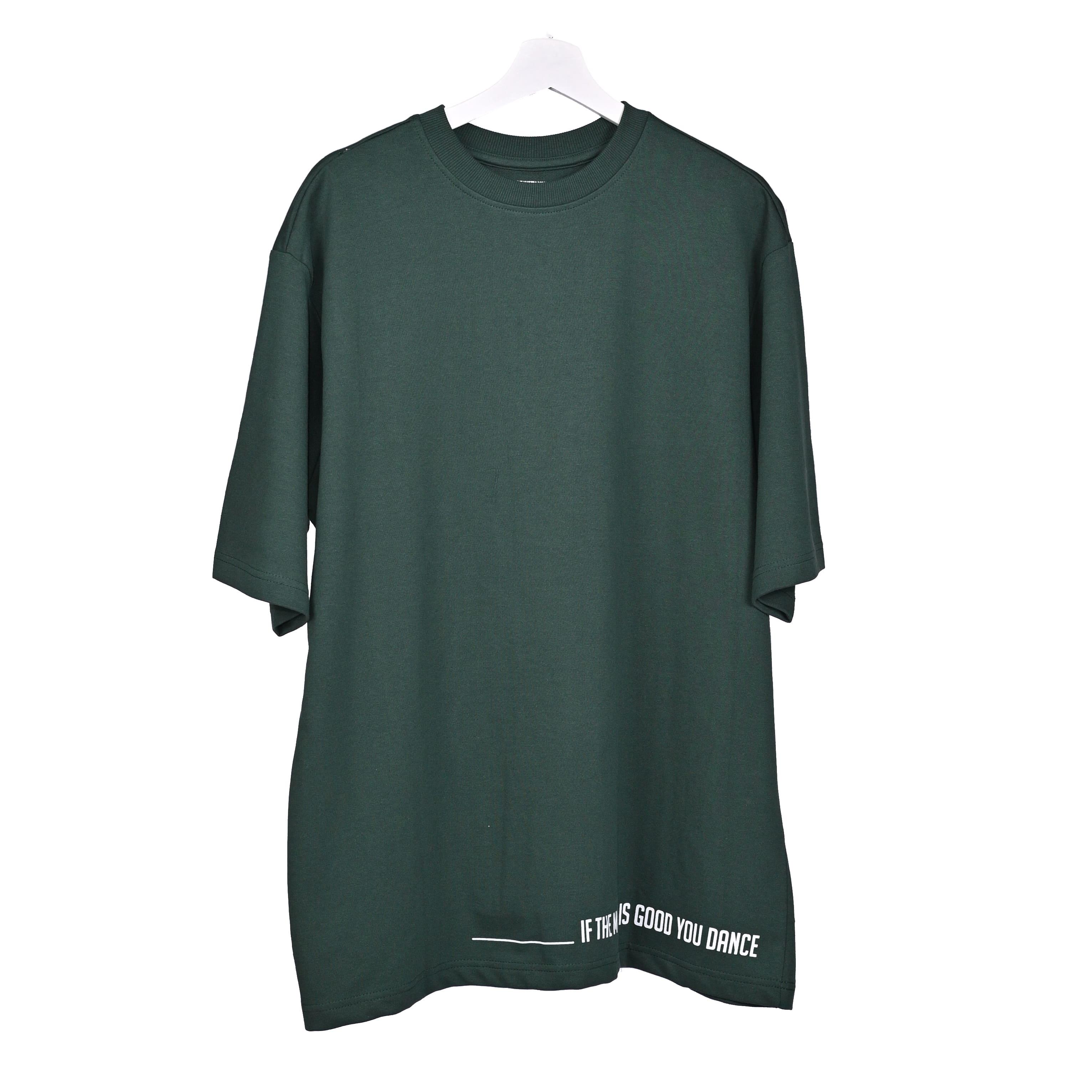 Feel the music T-Shirt: Olive, Oversized, Front side, Bio-Washed Cotton Printed by Techno Be With You