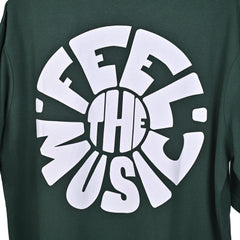 Feel the music T-Shirt: Olive, Oversized, Close Front side Logo, Bio-Washed Cotton Printed by Techno Be With You
