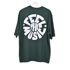 Feel the music T-Shirt: Olive, Oversized, Back Side, Bio-Washed Cotton Printed by Techno Be With You