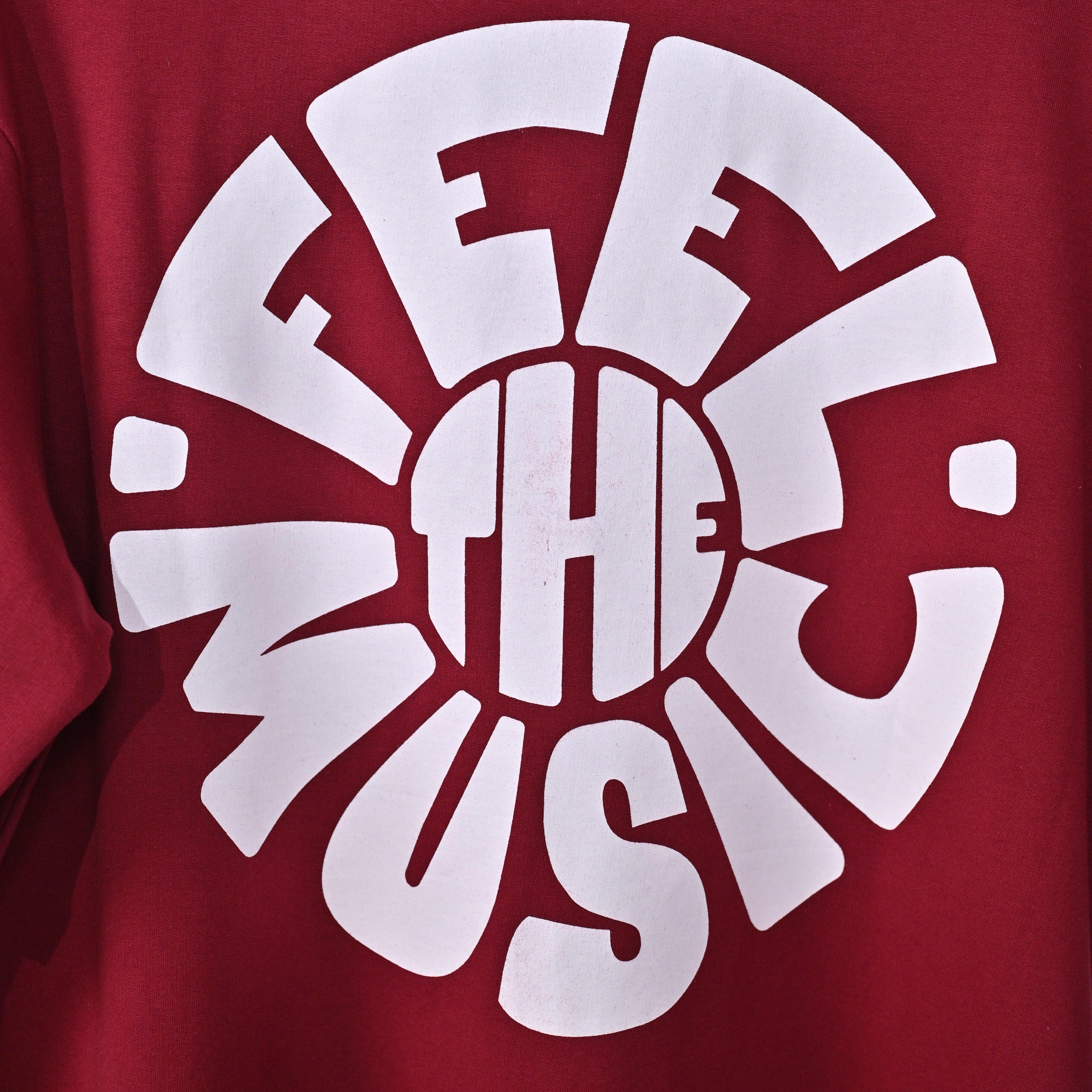Feel the music T-Shirt: Dark Red, Oversized, Close Front side Logo, Bio-Washed Cotton Printed by Techno Be With You