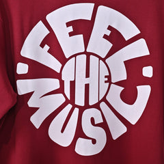 Feel the music T-Shirt: Dark Red, Oversized, Close Front side Logo, Bio-Washed Cotton Printed by Techno Be With You