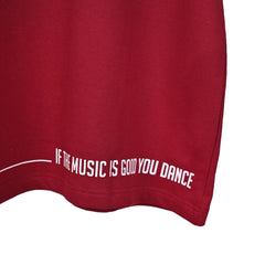 Feel the music T-Shirt: Dark Red, Oversized, Close Front side, Bio-Washed Cotton Printed by Techno Be With You
