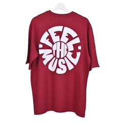 Feel the music T-Shirt: Dark Red, Oversized, Back Side, Bio-Washed Cotton Printed by Techno Be With You