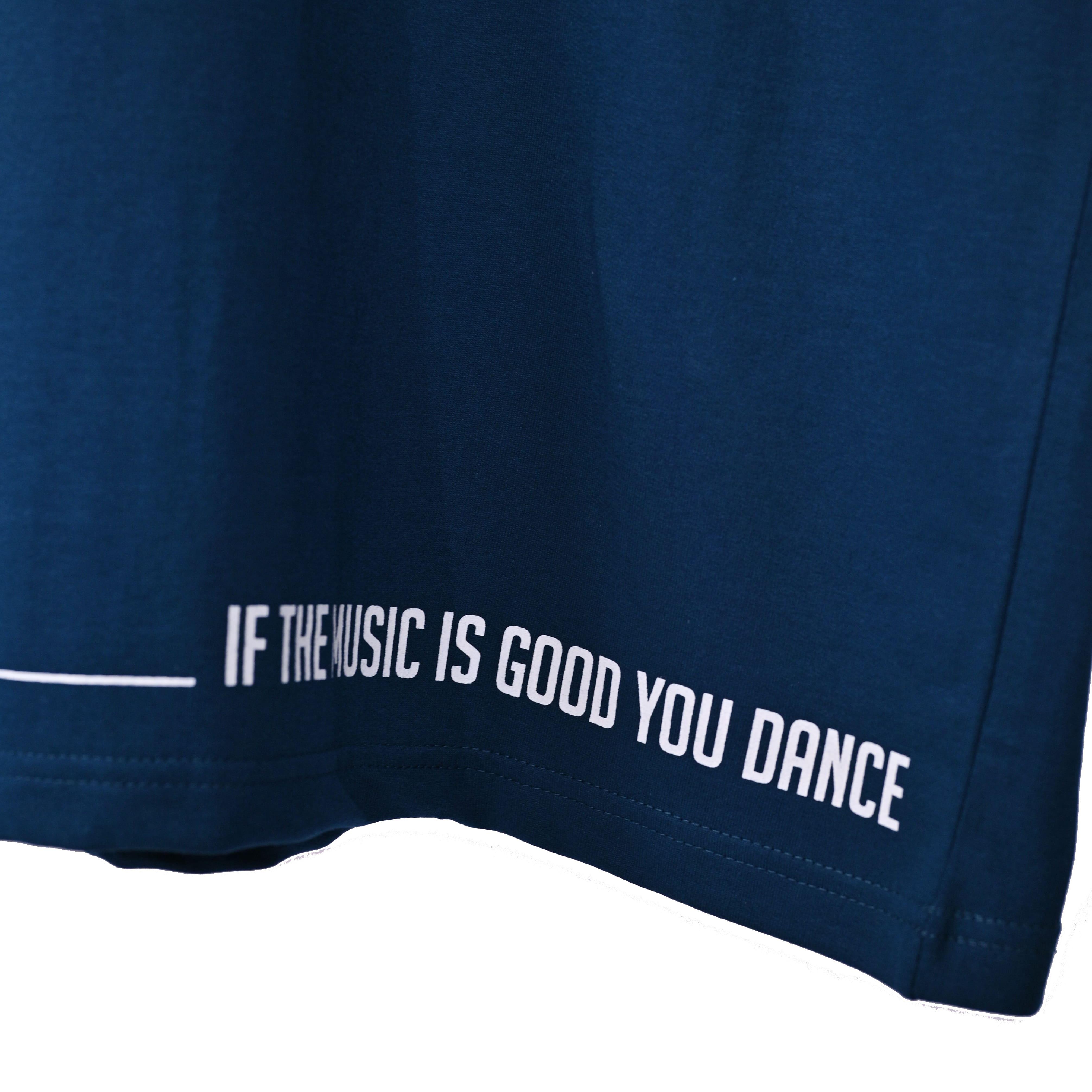 Feel the music T-Shirt: Dark Blue, Oversized, Close Front side, Bio-Washed Cotton Printed by Techno Be With You