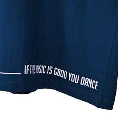 Feel the music T-Shirt: Dark Blue, Oversized, Close Front side, Bio-Washed Cotton Printed by Techno Be With You