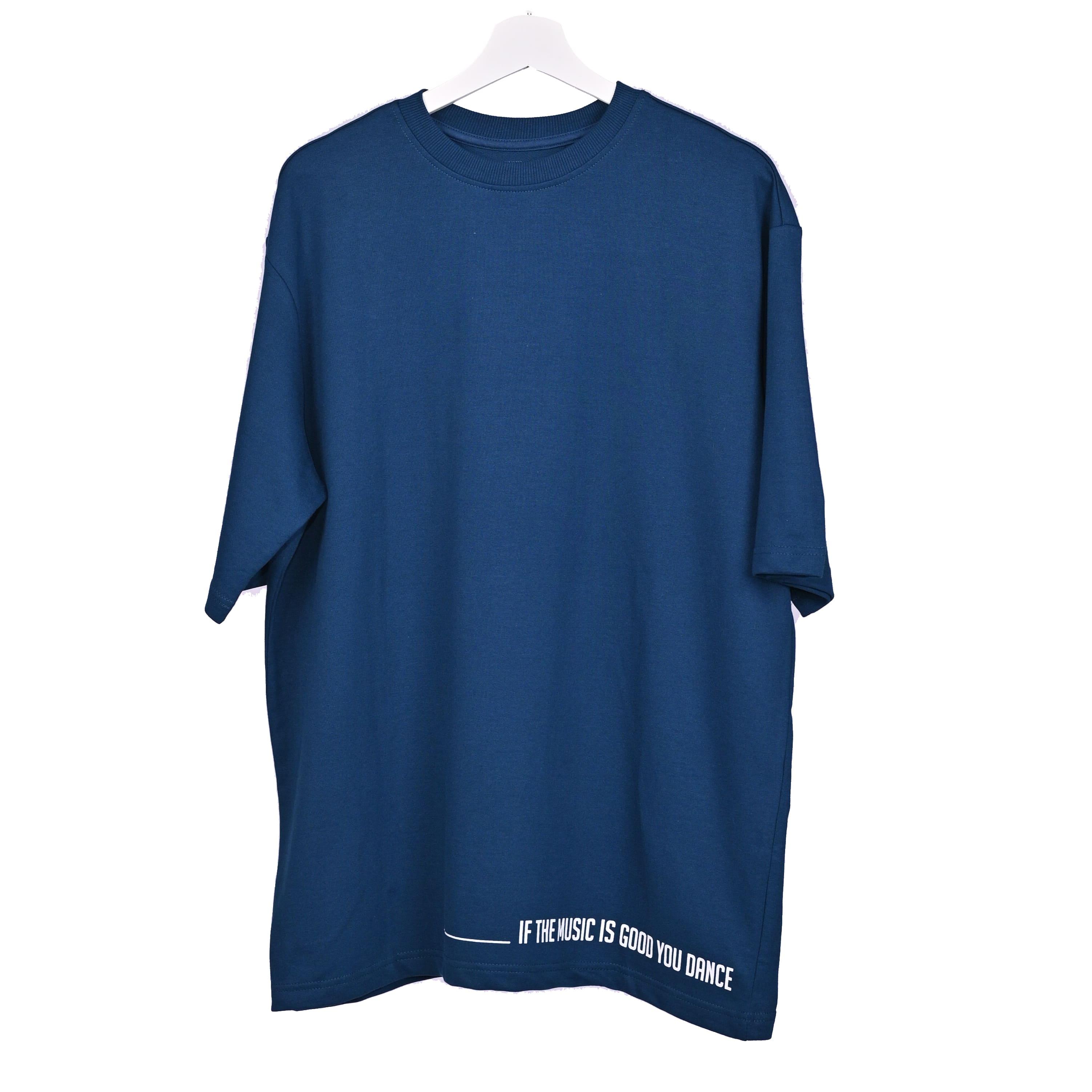 Feel the music T-Shirt: Dark Blue, Oversized, Front side, Bio-Washed Cotton Printed by Techno Be With You