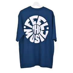 Feel the music T-Shirt: Dark Blue, Oversized, Back Side, Bio-Washed Cotton Printed by Techno Be With You