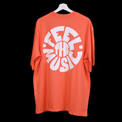 Feel the music T-Shirt: Orange, Oversized, Back Side, Bio-Washed Cotton Printed by Techno Be With You