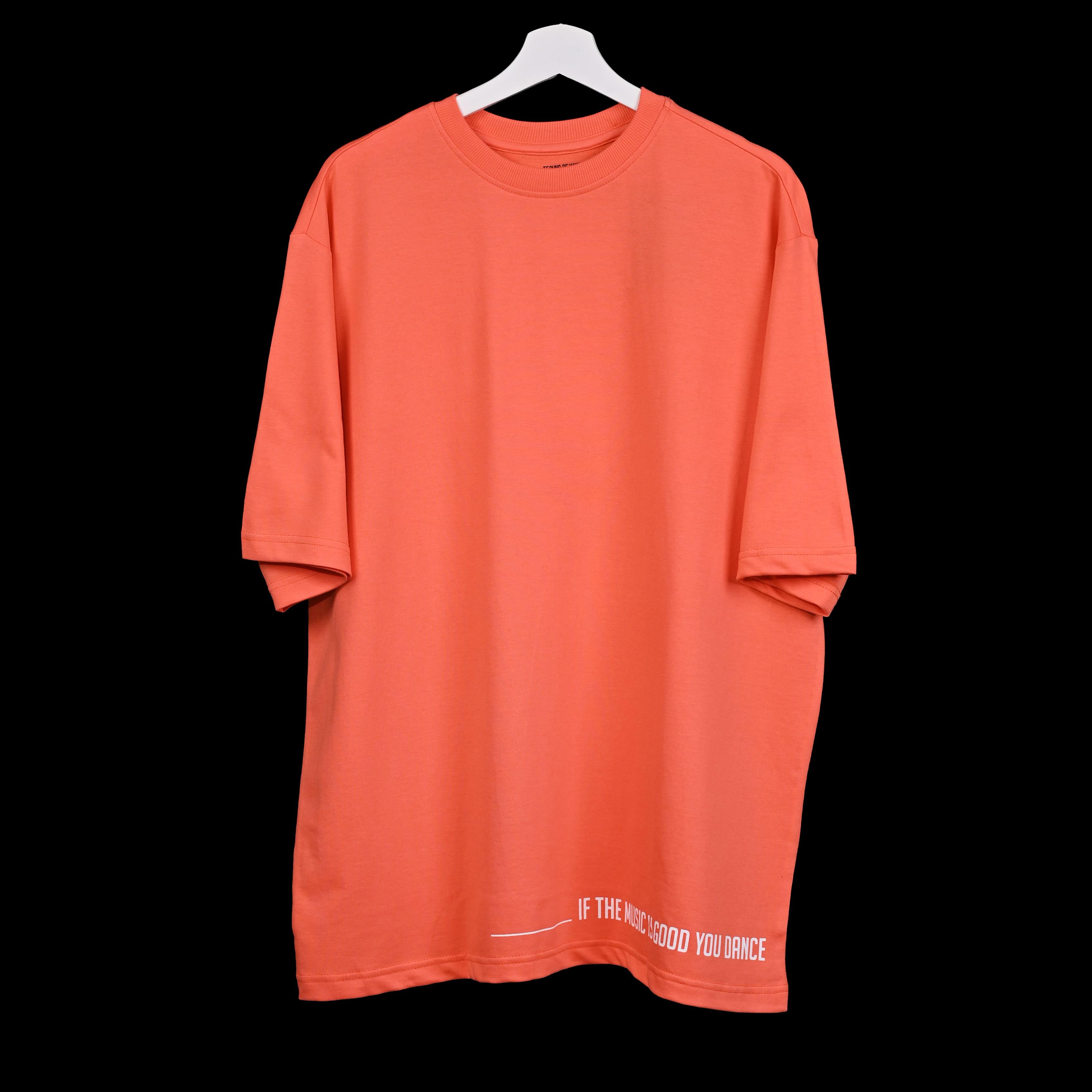 Feel the music T-Shirt: Orange, Oversized, Front side, Bio-Washed Cotton Printed by Techno Be With You