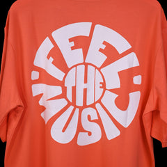 Feel the music T-Shirt: Orange, Oversized, Close Front side Logo, Bio-Washed Cotton Printed by Techno Be With You
