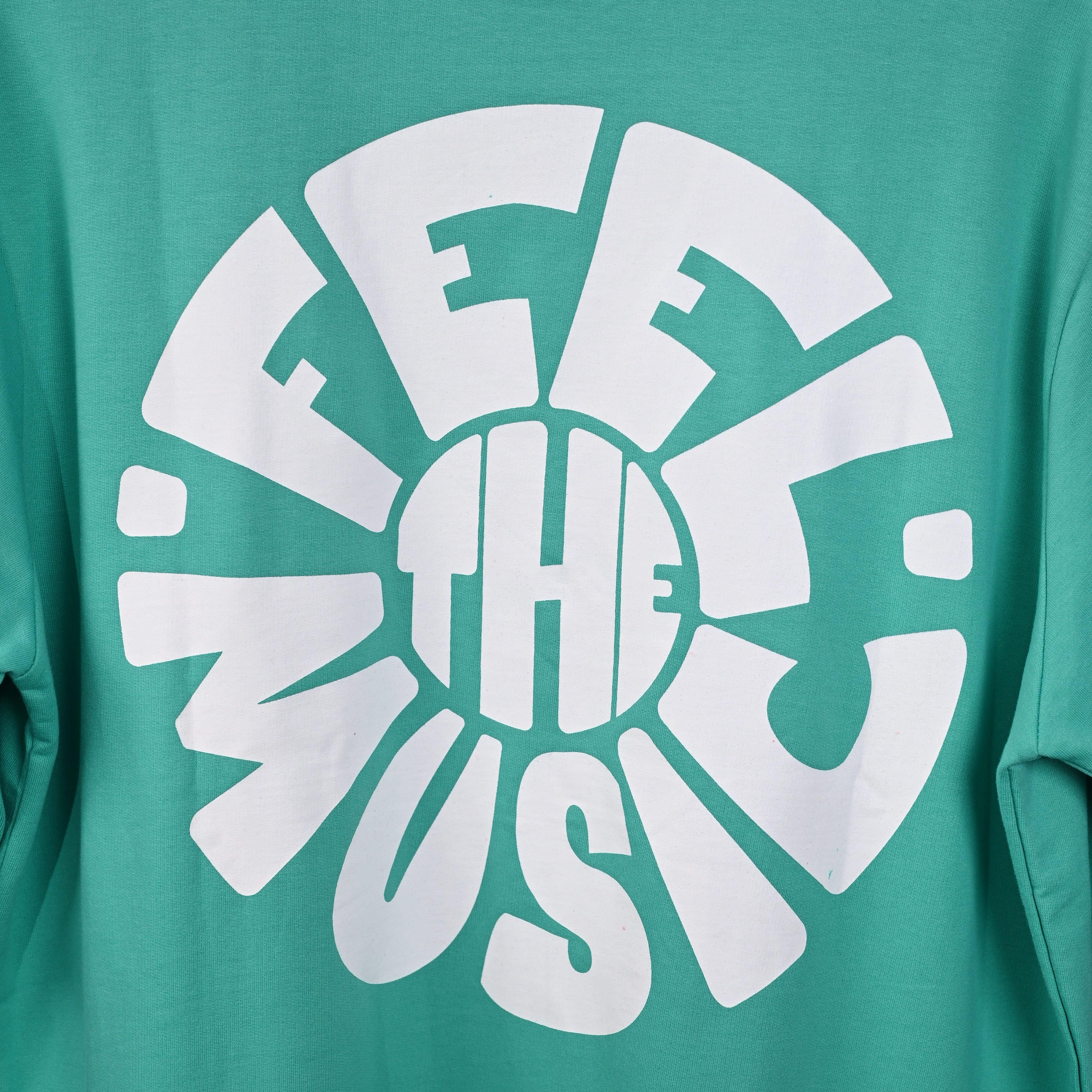 Feel the music T-Shirt: Bright Blue, Oversized, Close Front side Logo, Bio-Washed Cotton Printed by Techno Be With You