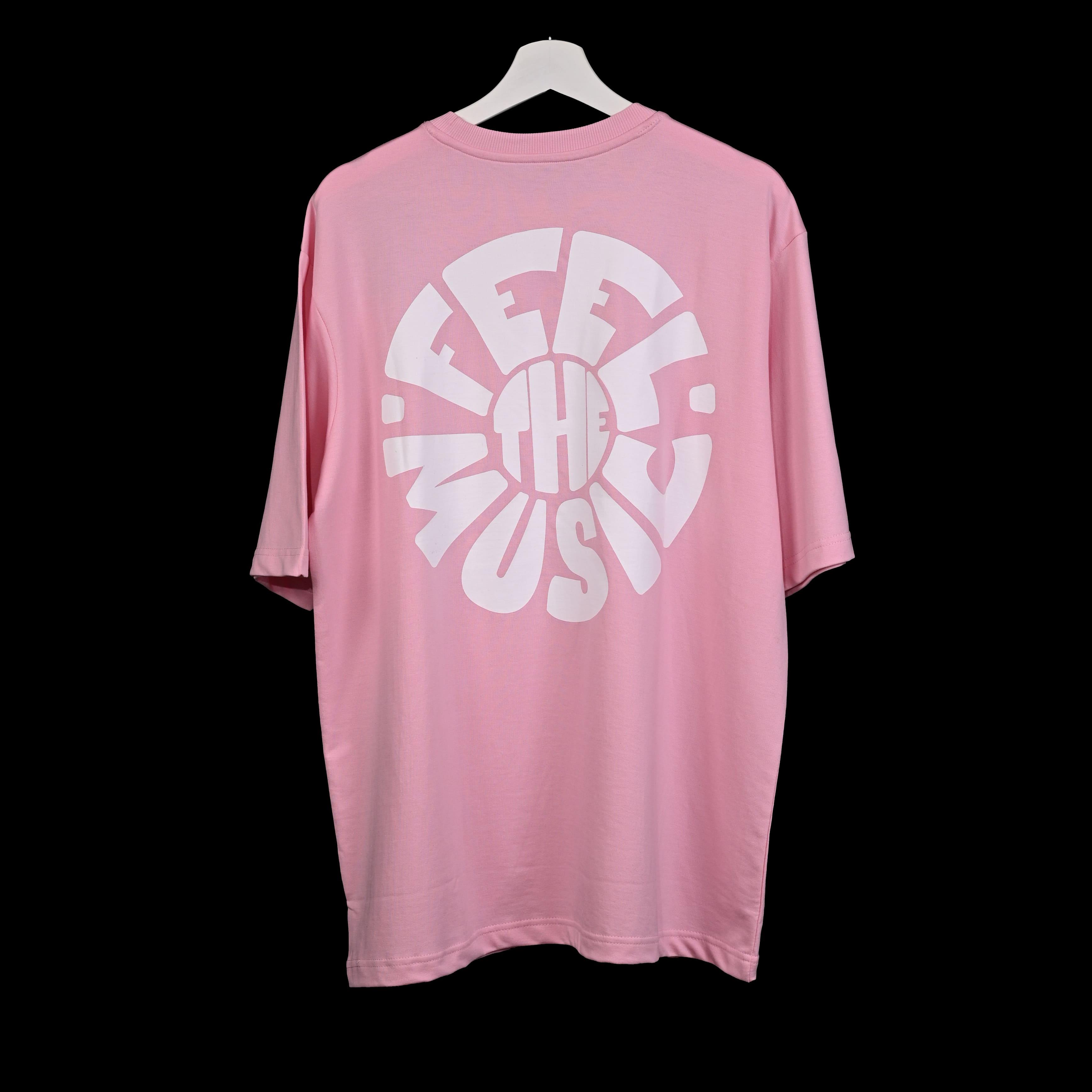 Feel the music T-Shirt: Lilac, Oversized, Back Side, Bio-Washed Cotton Printed by Techno Be With You