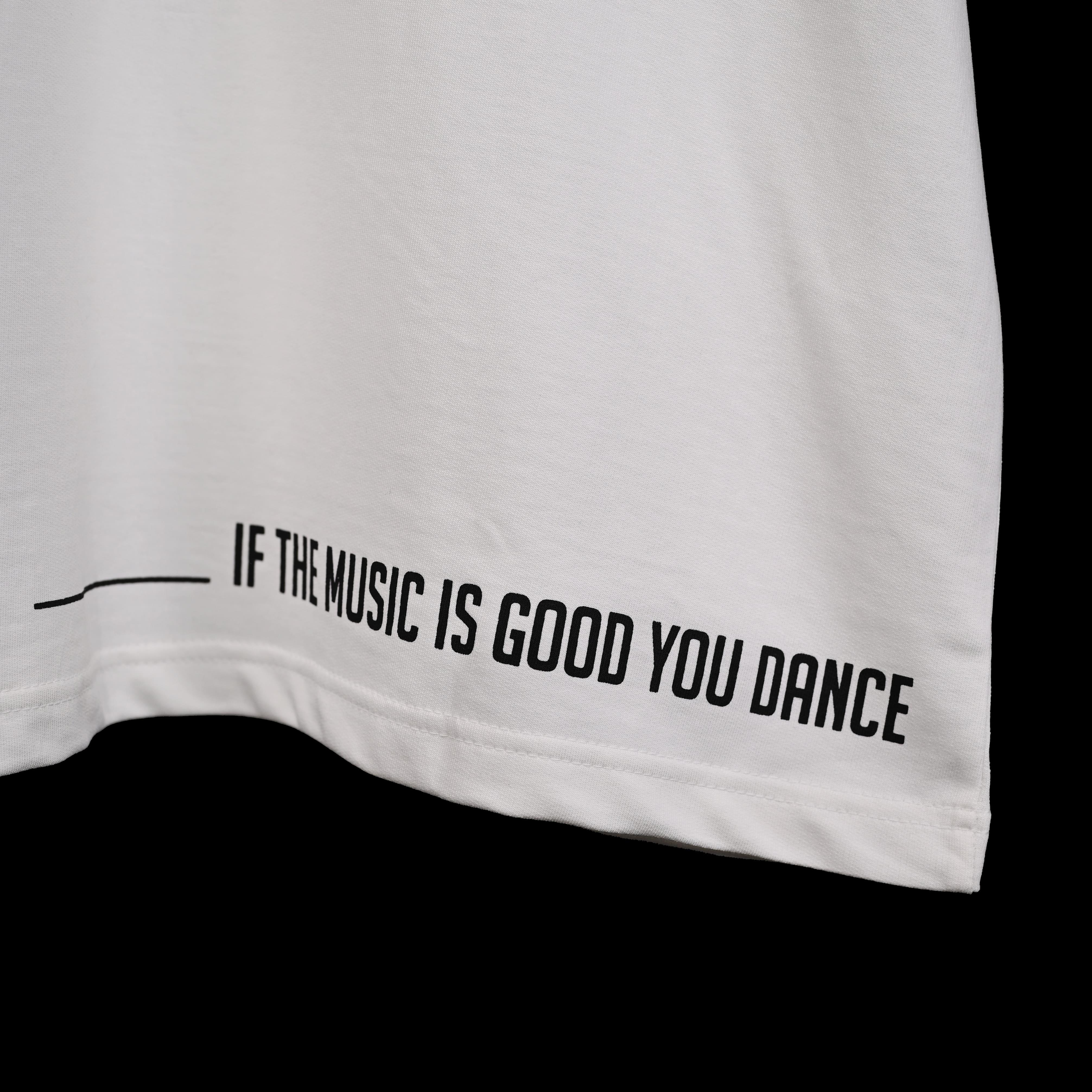 Feel the music T-Shirt: White, Oversized, Close Front side, Bio-Washed Cotton Printed by Techno Be With You