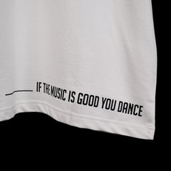 Feel the music T-Shirt: White, Oversized, Close Front side, Bio-Washed Cotton Printed by Techno Be With You