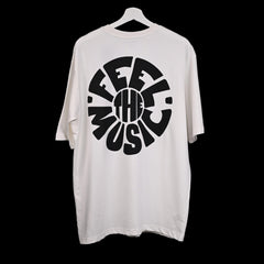 Feel the music T-Shirt: White, Oversized, Back Side, Bio-Washed Cotton Printed by Techno Be With You