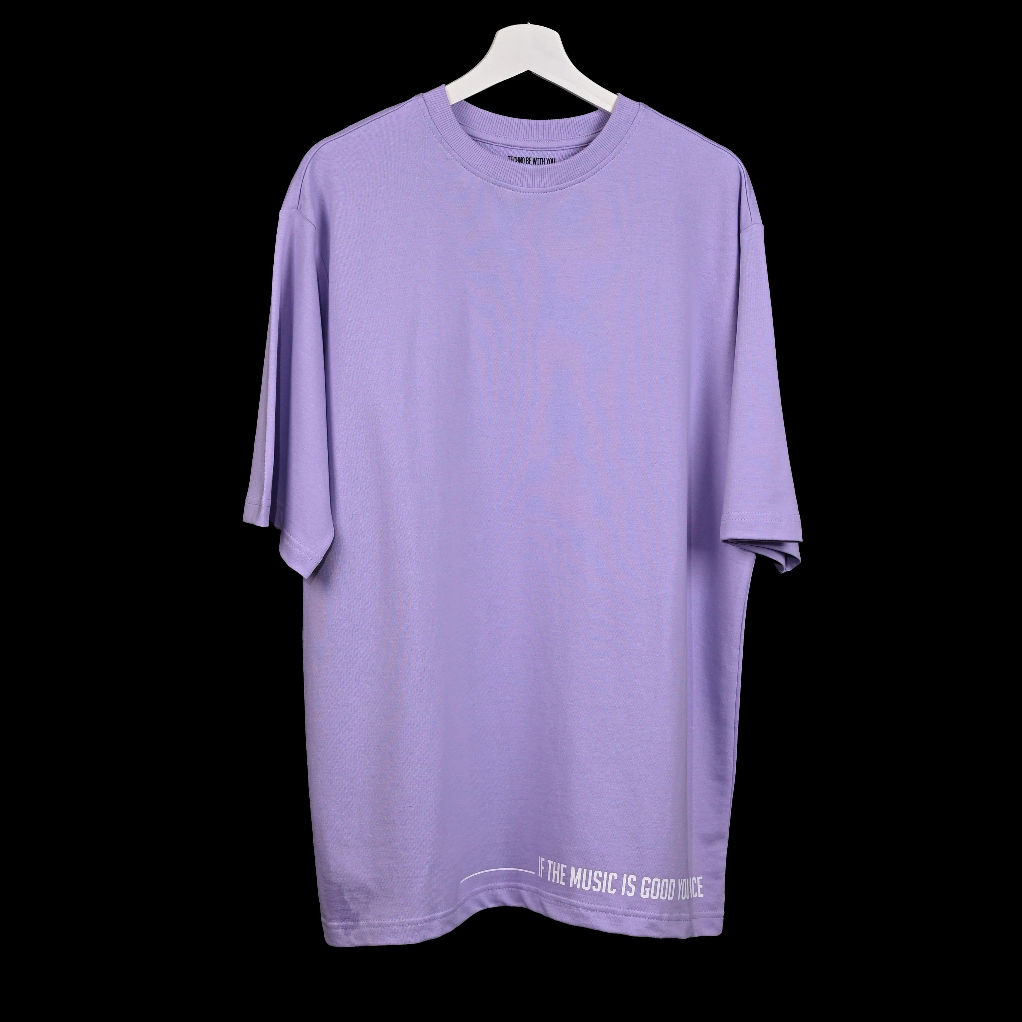 Feel the music T-Shirt: Lavender, Oversized, Front side, Bio-Washed Cotton Printed by Techno Be With You