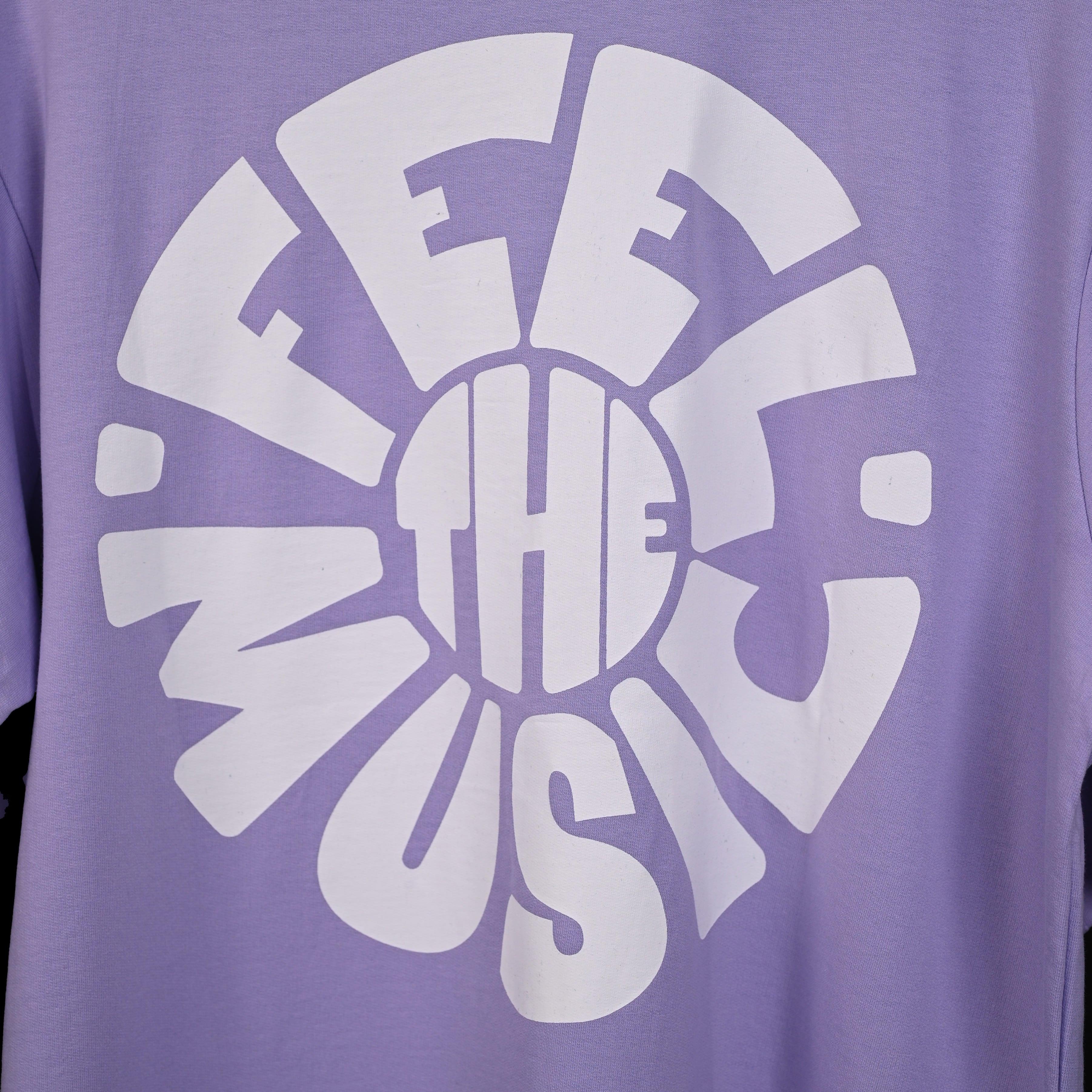 Feel the music T-Shirt: Lavender, Oversized, Close Front side Logo, Bio-Washed Cotton Printed by Techno Be With You