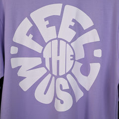 Feel the music T-Shirt: Lavender, Oversized, Close Front side Logo, Bio-Washed Cotton Printed by Techno Be With You
