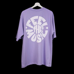 Feel the music T-Shirt: Lavender, Oversized, Back Side, Bio-Washed Cotton Printed by Techno Be With You
