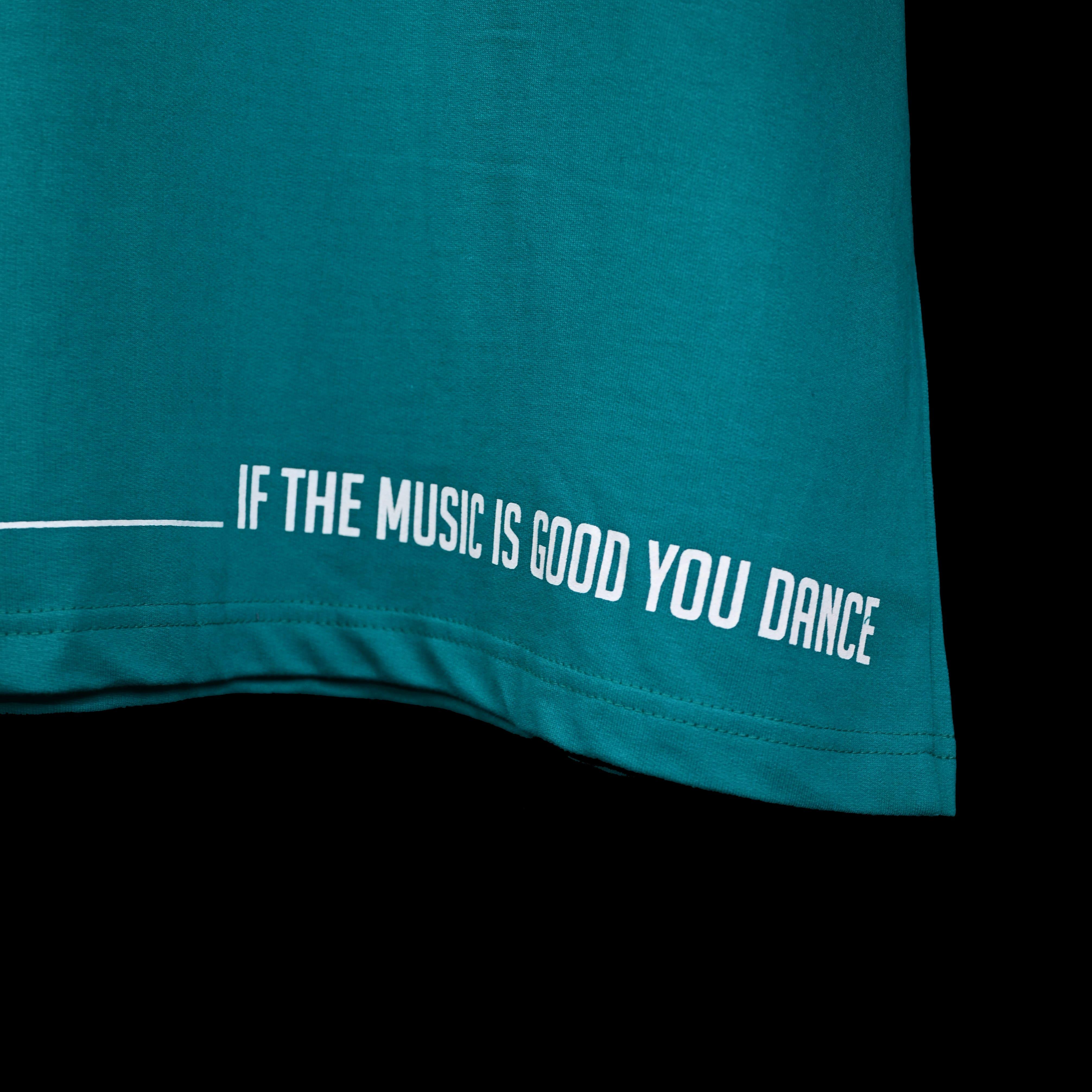 Feel the music T-Shirt: Light Blue, Oversized, Close Front side, Bio-Washed Cotton Printed by Techno Be With You