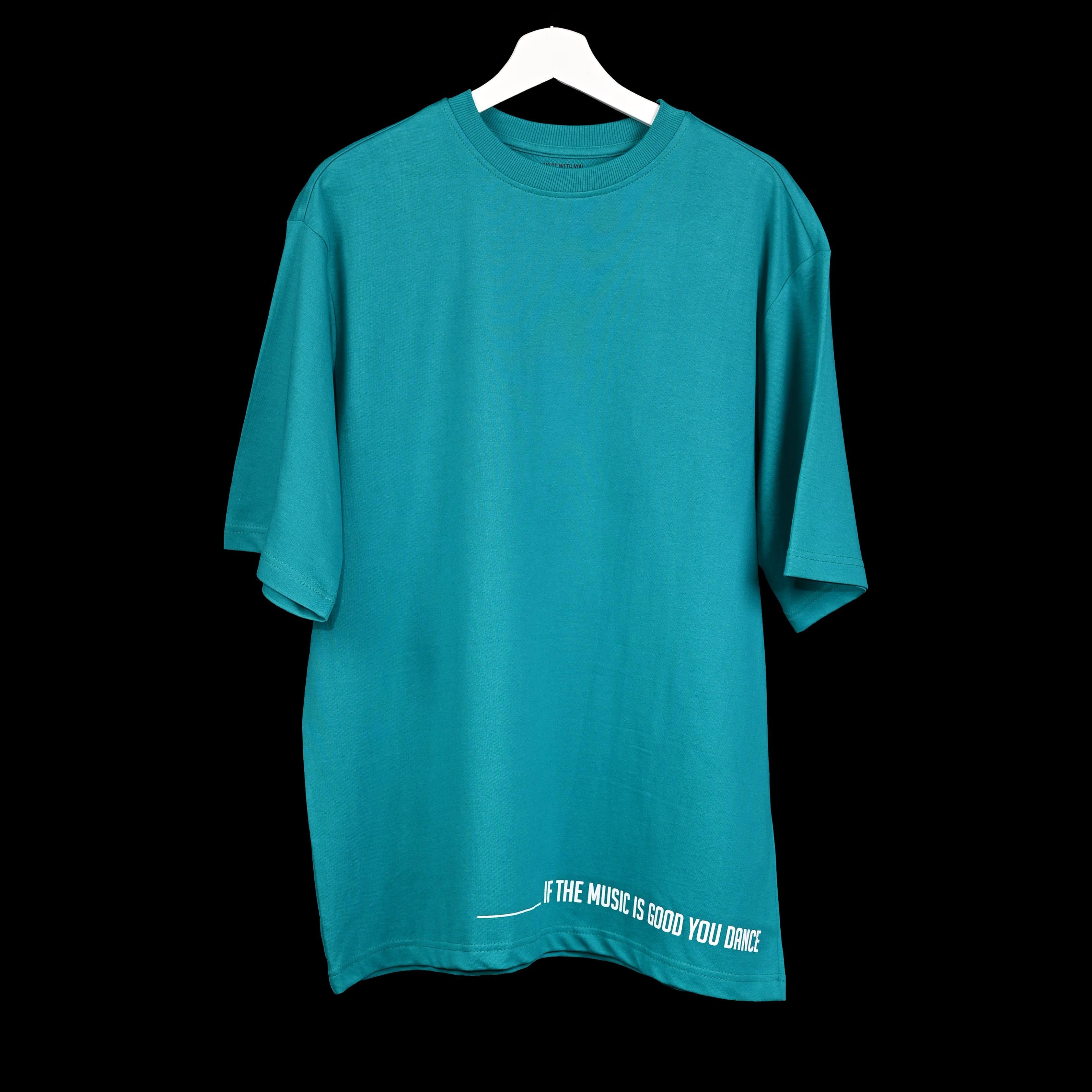 Feel the music T-Shirt: Light Blue, Oversized, Front side, Bio-Washed Cotton Printed by Techno Be With You