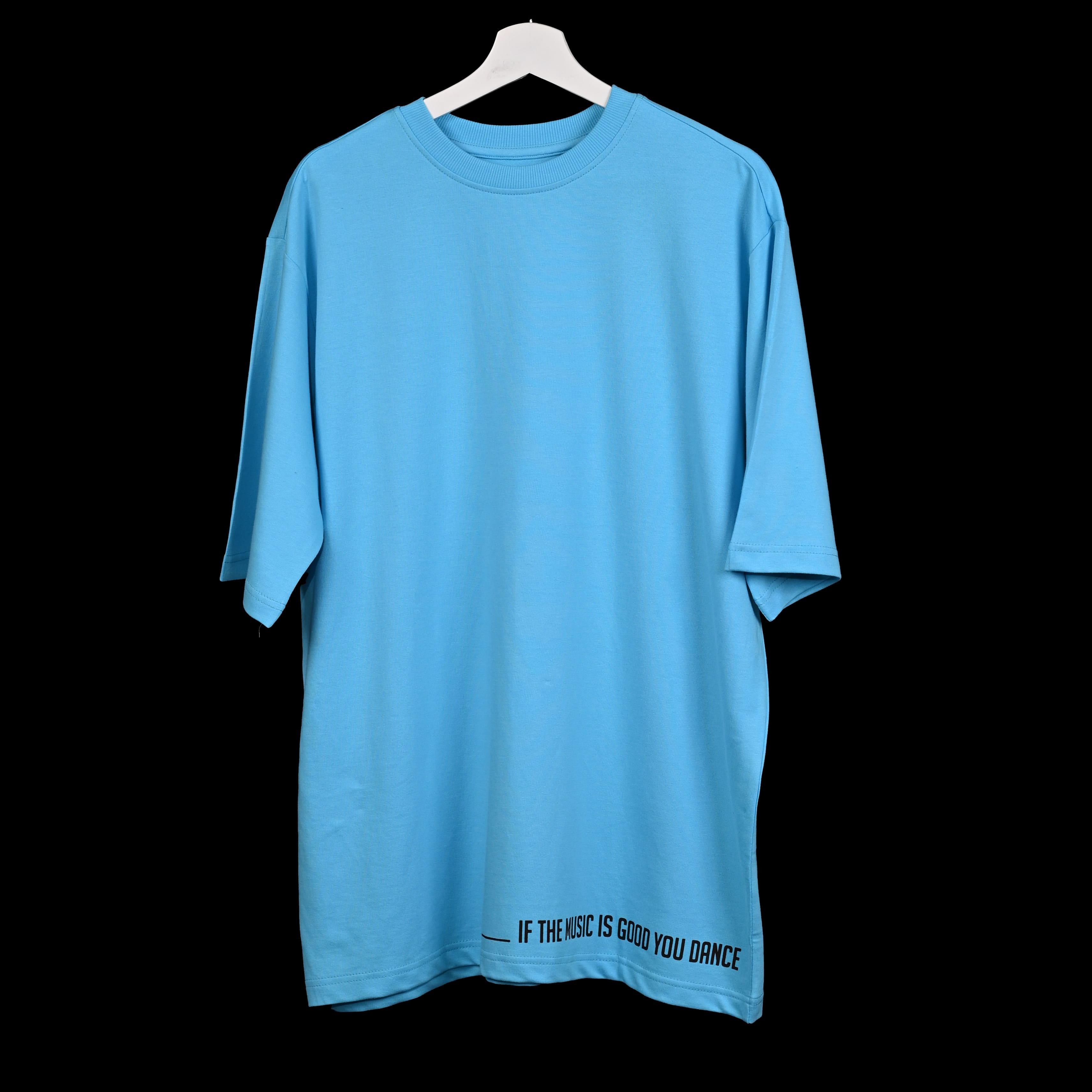 Feel the music T-Shirt: Blue, Oversized, Front side, Bio-Washed Cotton Printed by Techno Be With You