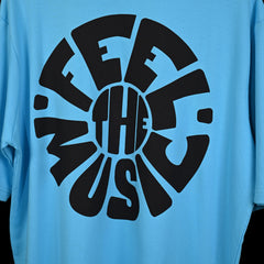 Feel the music T-Shirt: Blue, Oversized, Close Front side Logo, Bio-Washed Cotton Printed by Techno Be With You