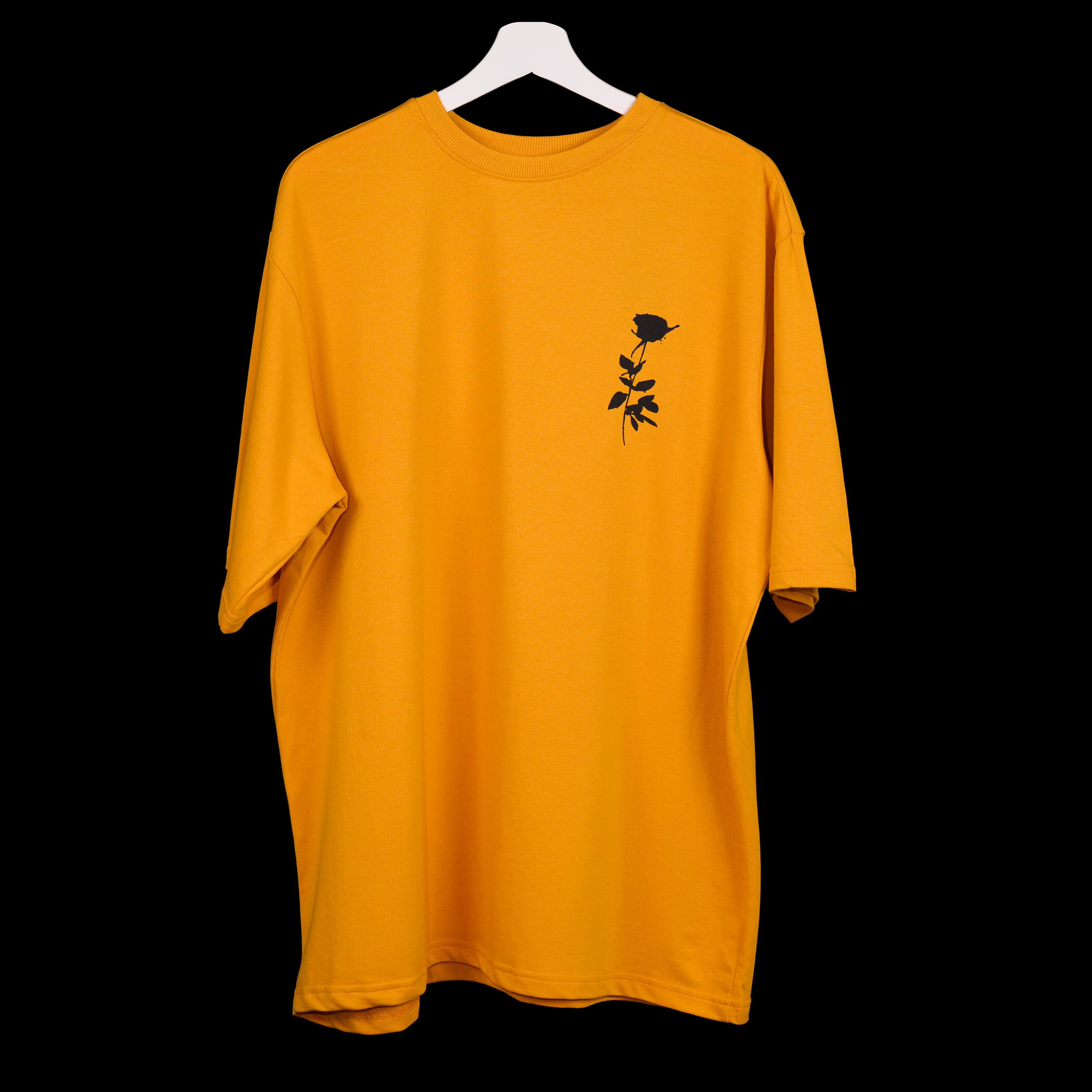 Oversized yellow t-shirt with Afterthought style print on the front side - without model