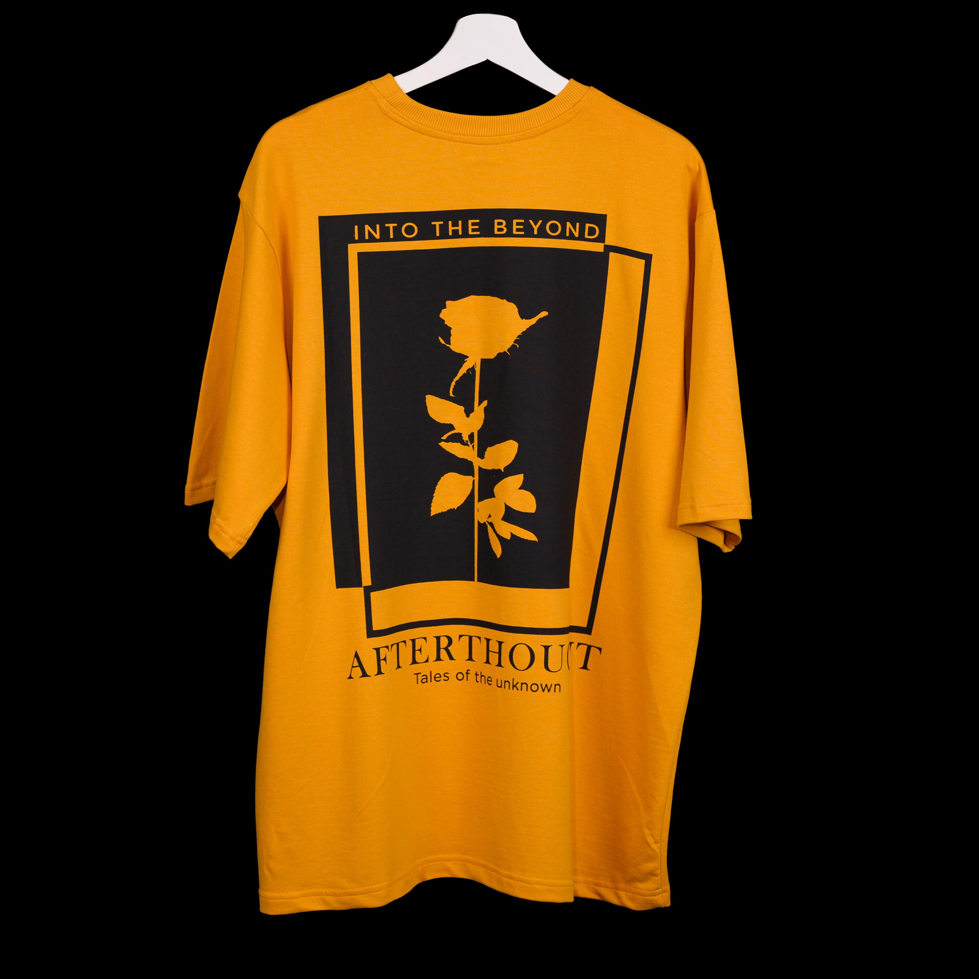 Oversized yellow t-shirt with Afterthought style print on the back side - without model