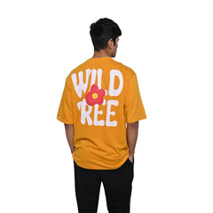 Wild Free T-Shirt: Yellow, Oversized, Back Model Pose, Bio-Washed Cotton Printed by Techno Be With You