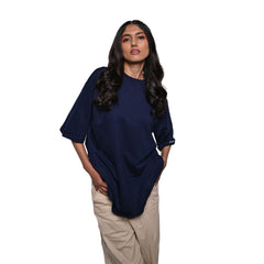 Wild Free T-Shirt: Black, Oversized, Front Model Pose, Bio-Washed Cotton Printed by Techno Be With You