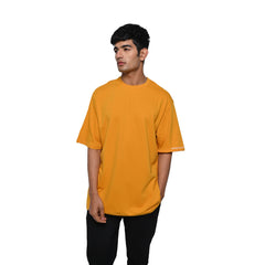 Wild Free T-Shirt: Yellow, Oversized, Front Model Pose, Bio-Washed Cotton Printed by Techno Be With You