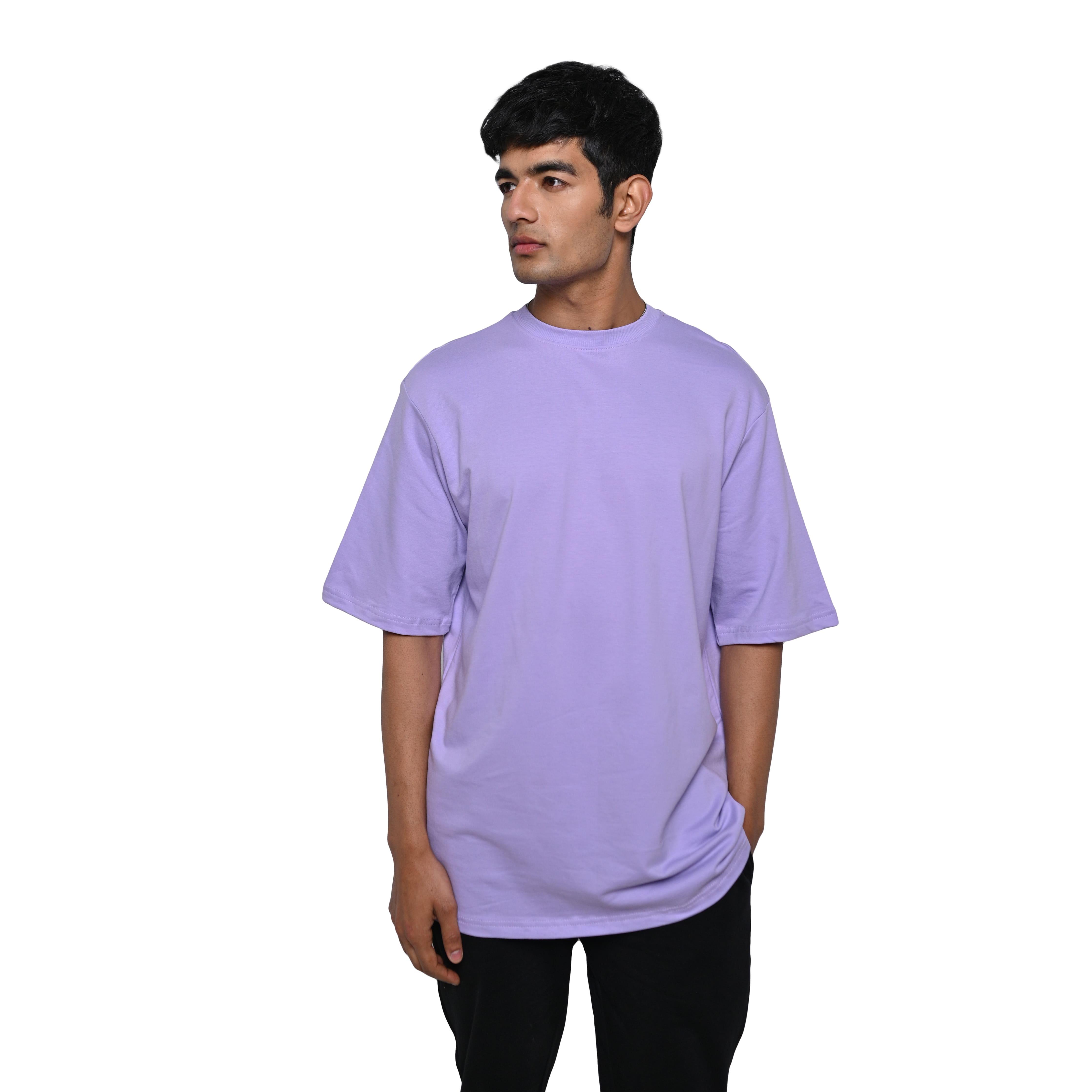 Wild Free T-Shirt: Lavender, Oversized, Front Model Pose, Bio-Washed Cotton Printed by Techno Be With You