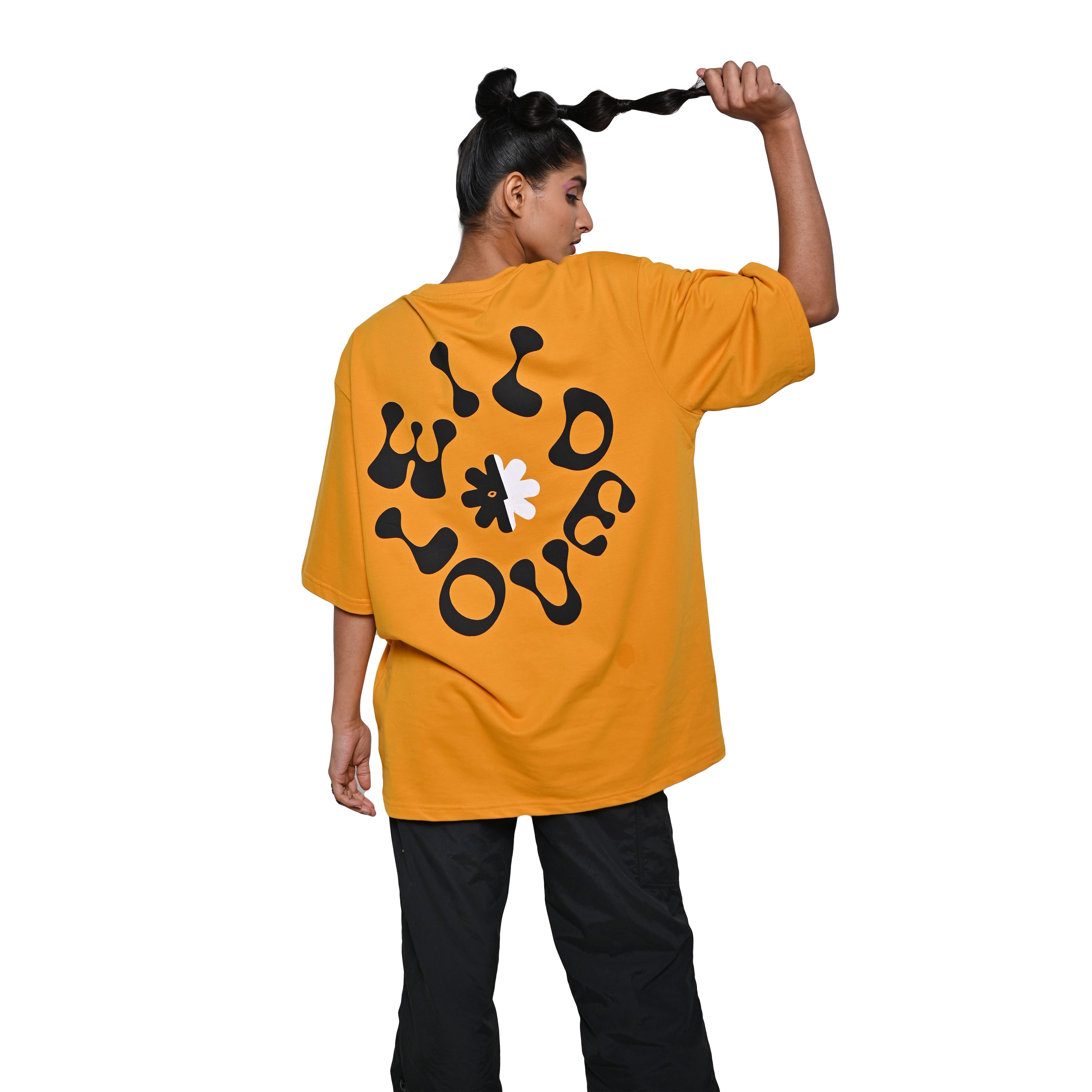 Wild Love - Techno Be With You Clothing Shop Wild Love Back Printed Pure Cotton Yellow T-Shirt Female model Online