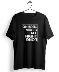Techno Music all night long Black Printed tshirt