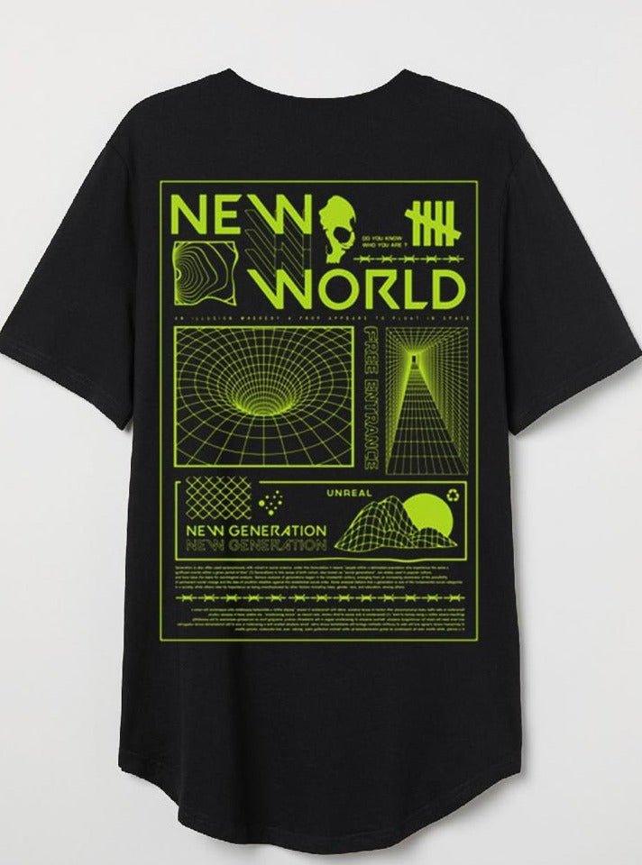 Techno - New World Printed Black Tshirt