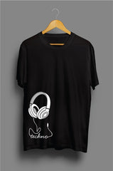 Techno Headphones Black Printed tshirt