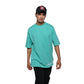 Feel the music T-Shirt: Bright Blue, Oversized, Front Model Pose, Bio-Washed Cotton Printed by Techno Be With You