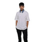 Feel the music T-Shirt: White, Oversized, Front Model Pose, Bio-Washed Cotton Printed by Techno Be With You
