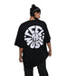Feel the music T-Shirt: Black, Oversized, Back Model Pose, Bio-Washed Cotton Printed by Techno Be With You
