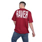Raver T-Shirt: Dark Red, Oversized, Back Model Pose, Bio-Washed Cotton Printed by Techno Be With You