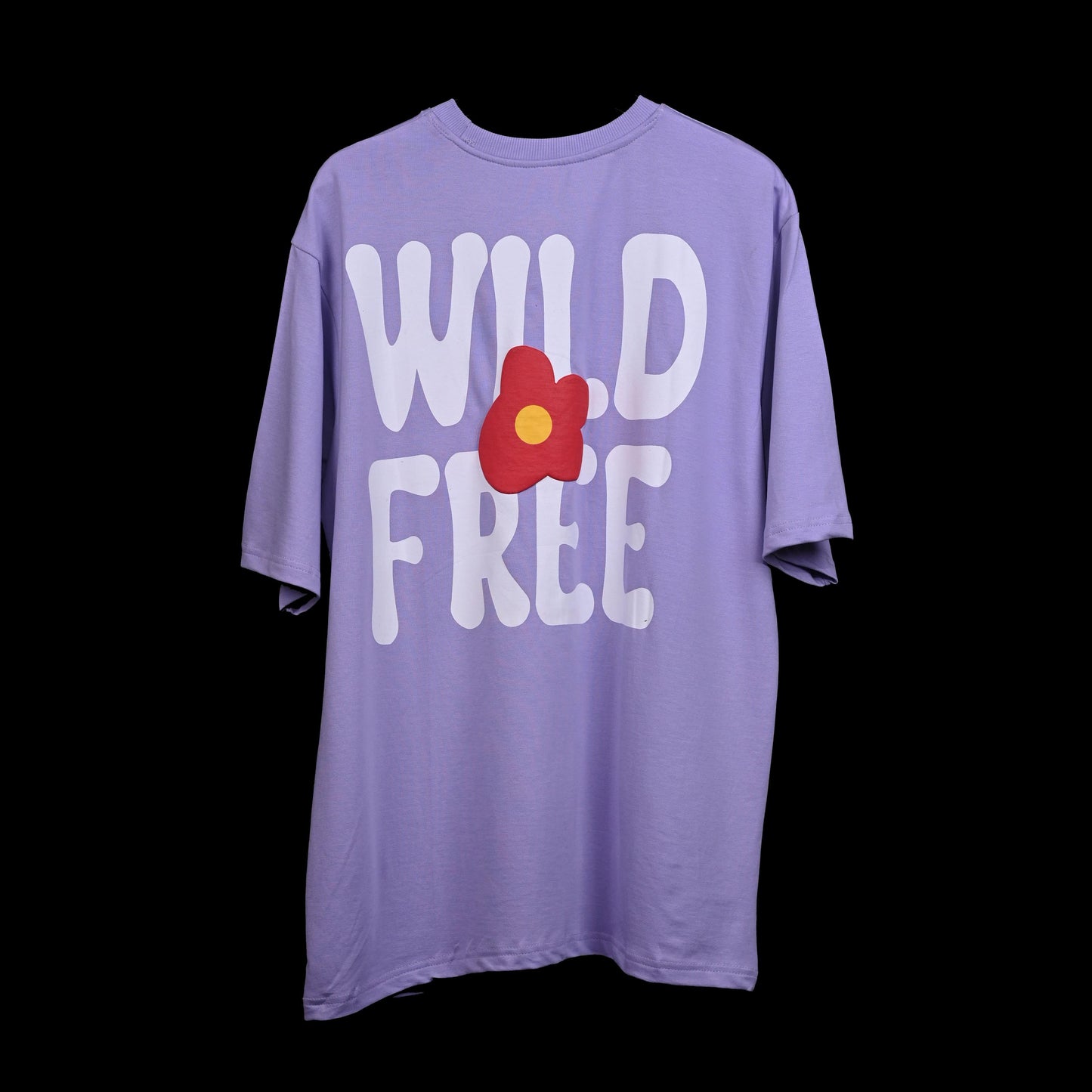 Wild Free T-Shirt: Lavender, Oversized, Back Side, Bio-Washed Cotton Printed by Techno Be With You