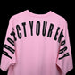 Protect Your Energy T-Shirt: Lilac, Oversized, Close Back Side, Bio-Washed Cotton Printed by Techno Be With You