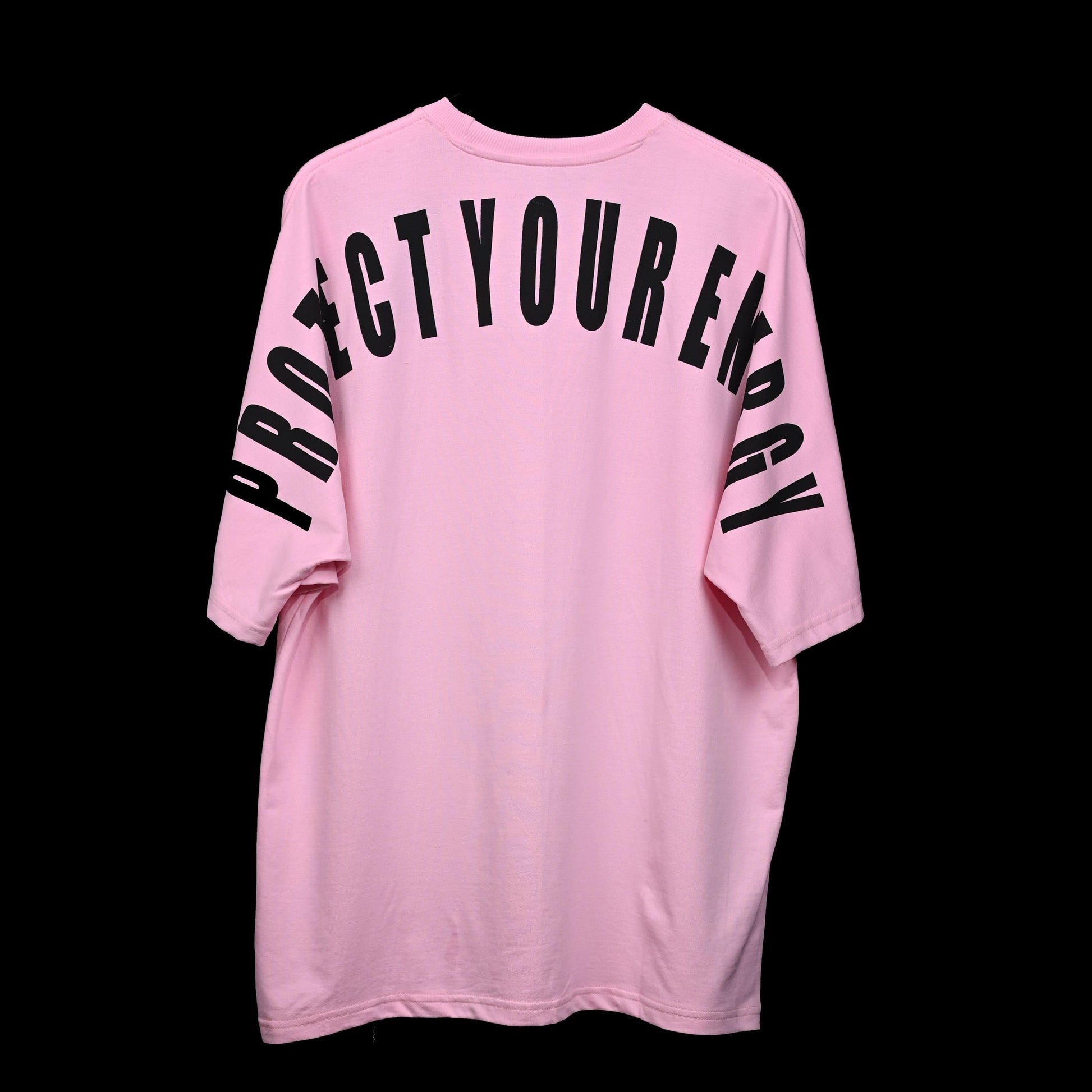 Protect Your Energy T-Shirt: Lilac, Oversized, Back Side, Bio-Washed Cotton Printed by Techno Be With You