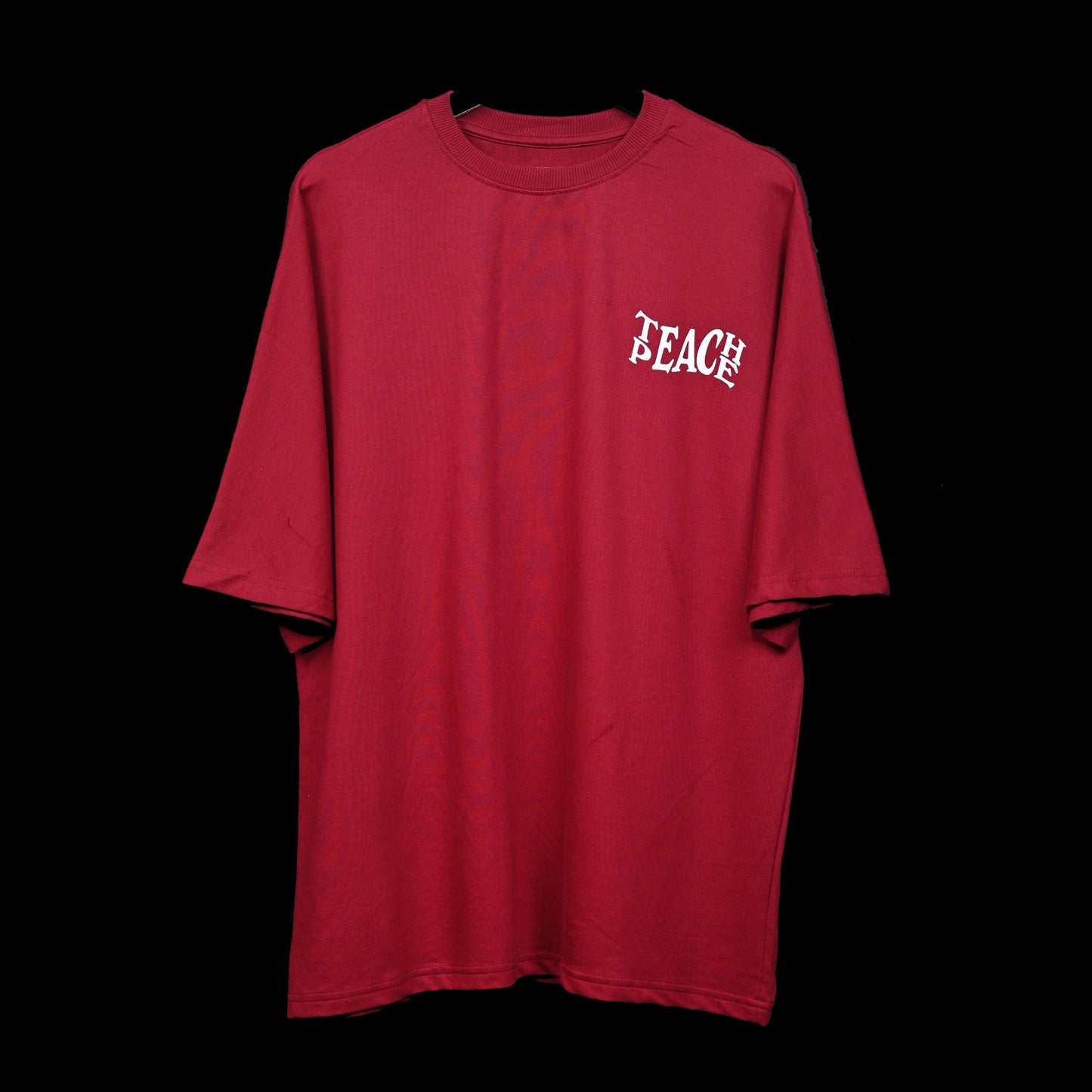 Protect Your Energy T-Shirt: Dark Red, Oversized, Front Pose, Bio-Washed Cotton Printed by Techno Be With You
