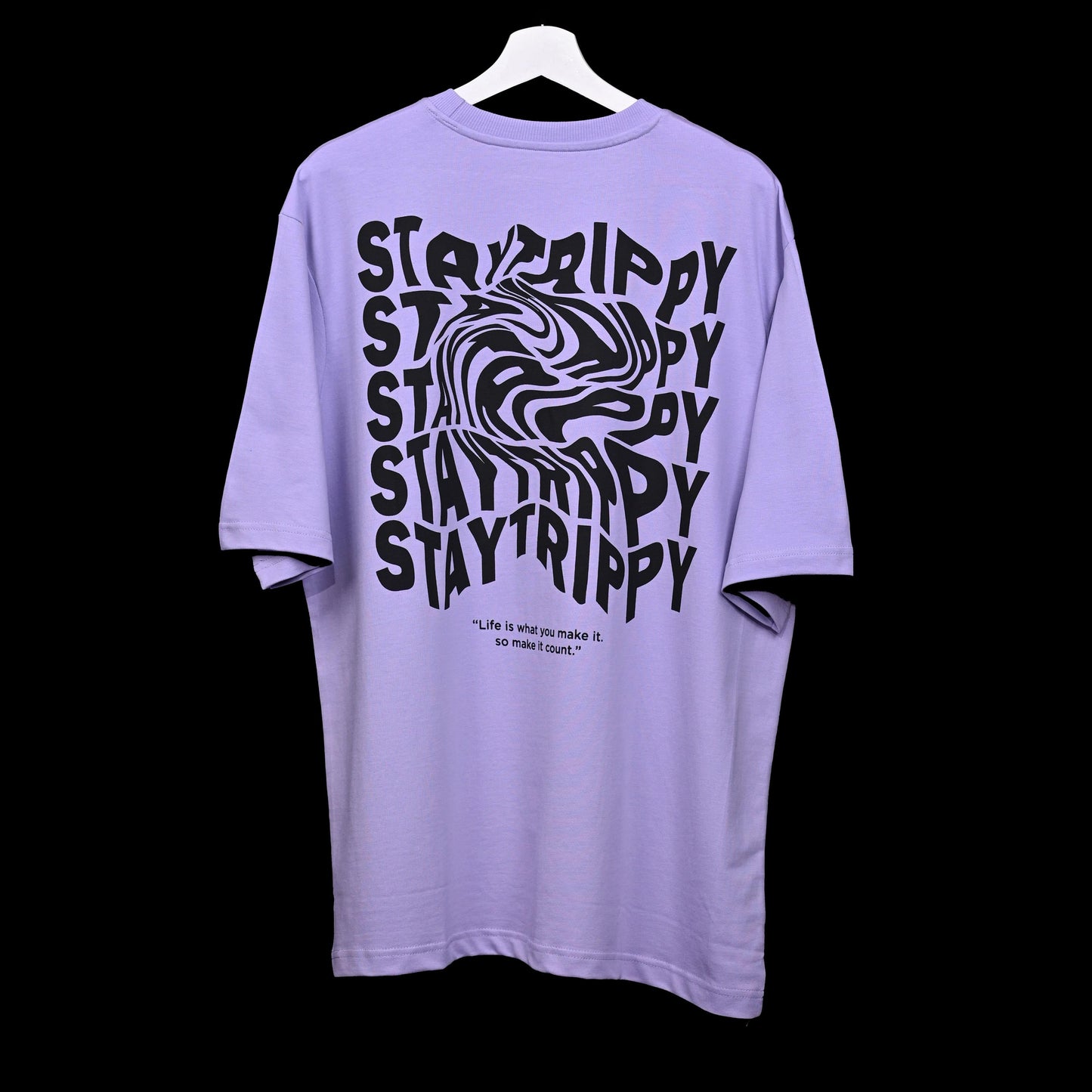 Star Trippy T-Shirt: Lavender, Oversized, Back Side, Bio-Washed Cotton Printed by Techno Be With You